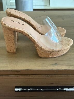 torrid Cork Platform Heels with Clear Strap - Nude/Cork